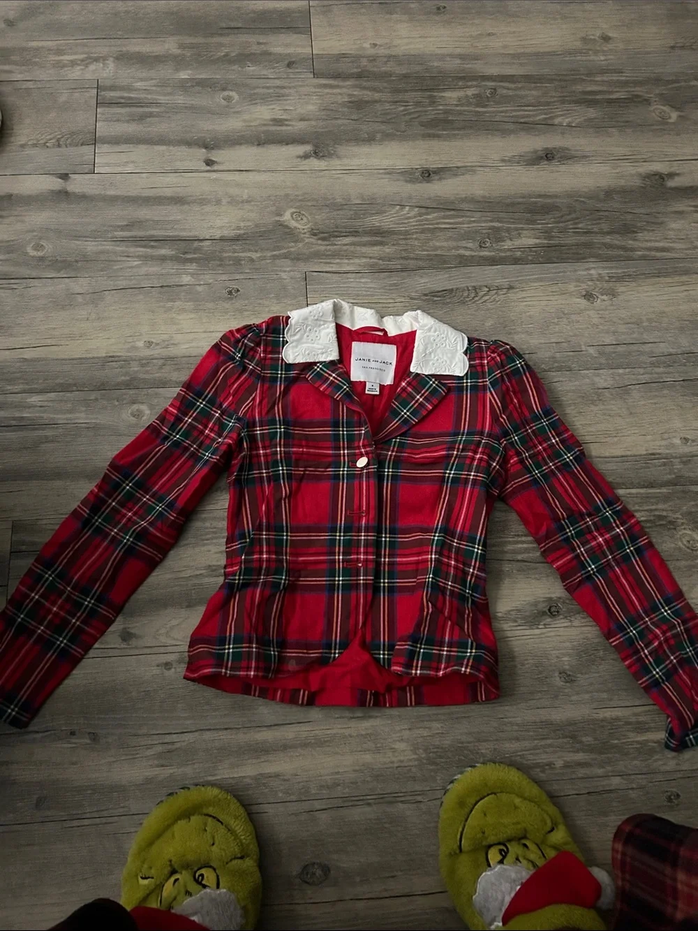 Janie and Jack Red Plaid Blazer with White Lace Collar